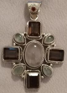 Brown Topaz & Quartz Cross set in .925 SS